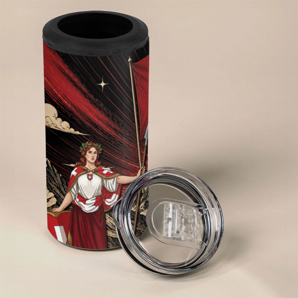 Switzerland National Day 4 in 1 Can Cooler Tumbler Helvetia Alps Heritage Pride