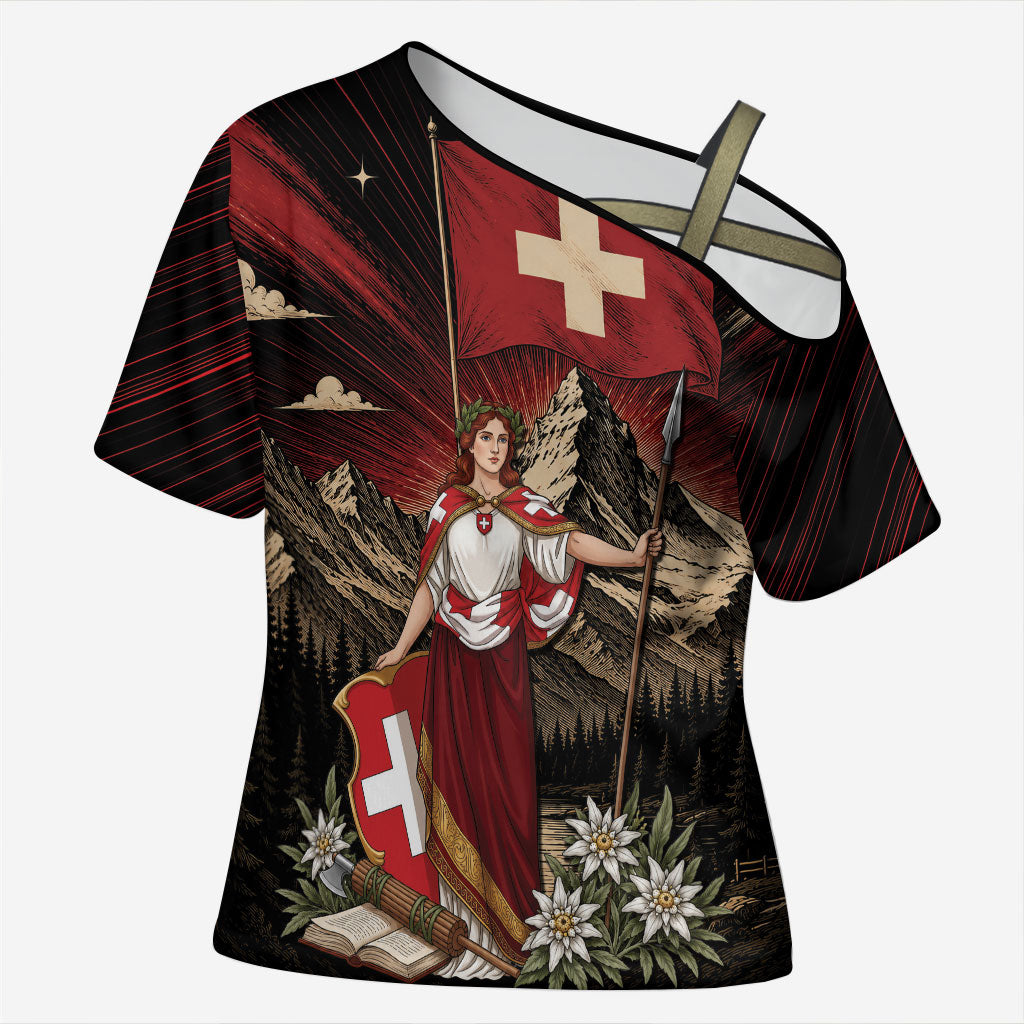 Switzerland National Day Cross Shoulder Shirt Helvetia Alps Heritage Pride