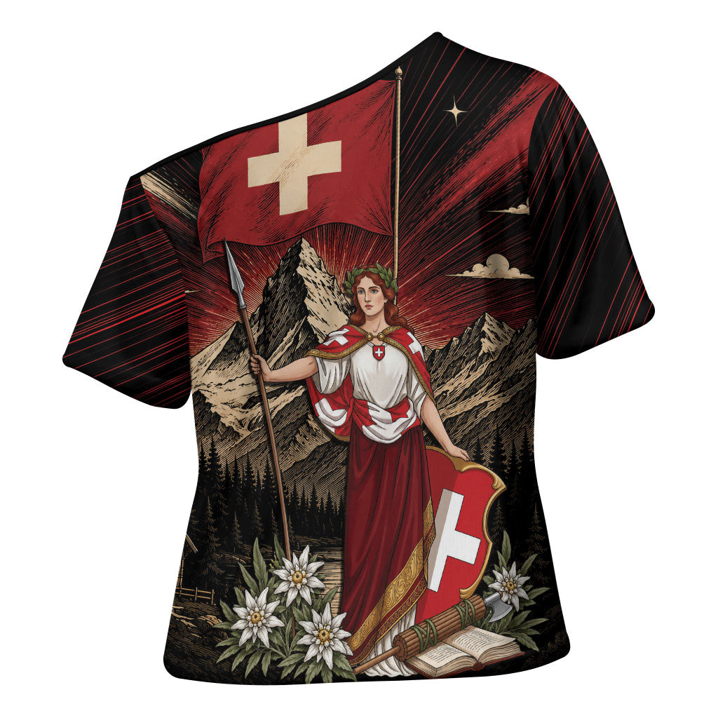 Switzerland National Day Cross Shoulder Shirt Helvetia Alps Heritage Pride