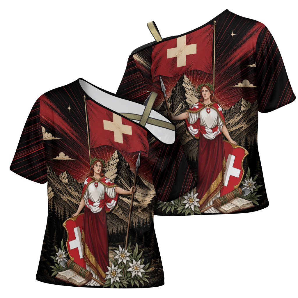 Switzerland National Day Cross Shoulder Shirt Helvetia Alps Heritage Pride