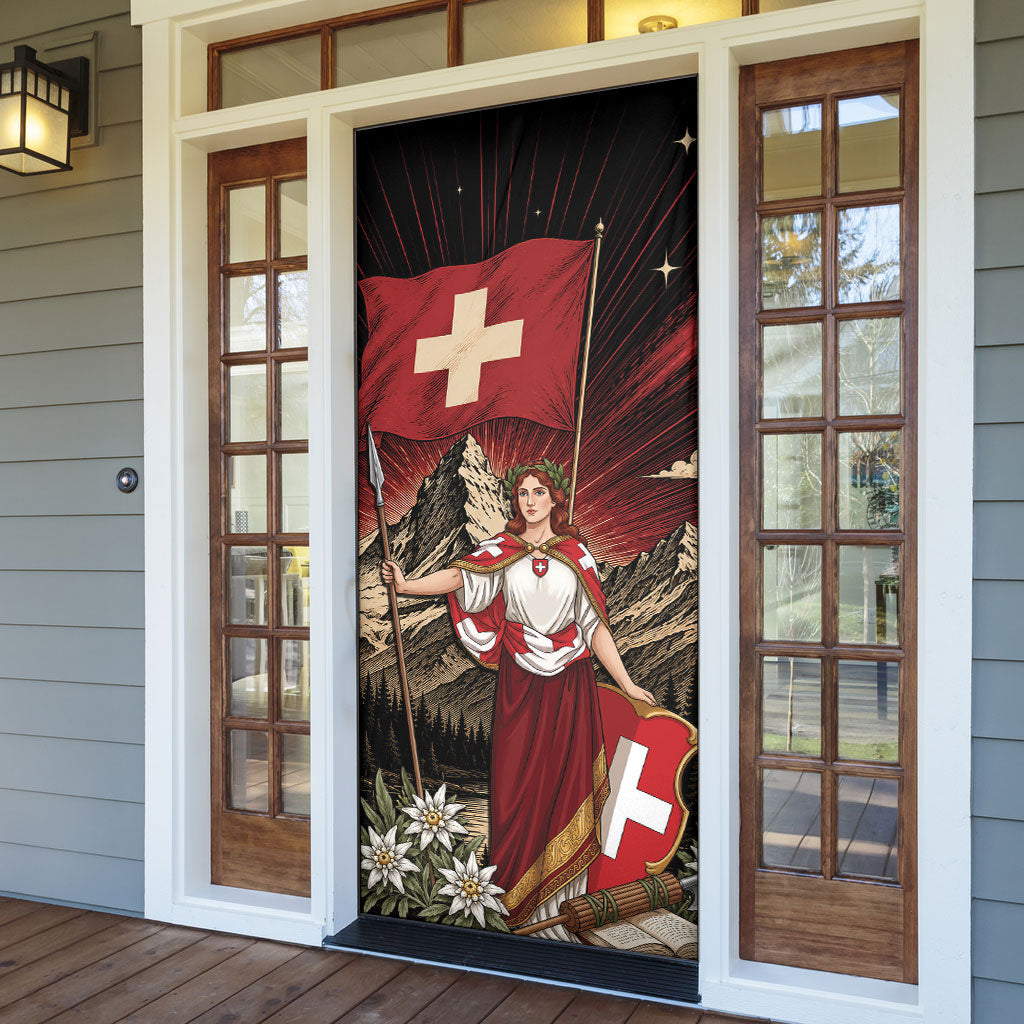 Switzerland National Day Door Cover Helvetia Alps Heritage Pride