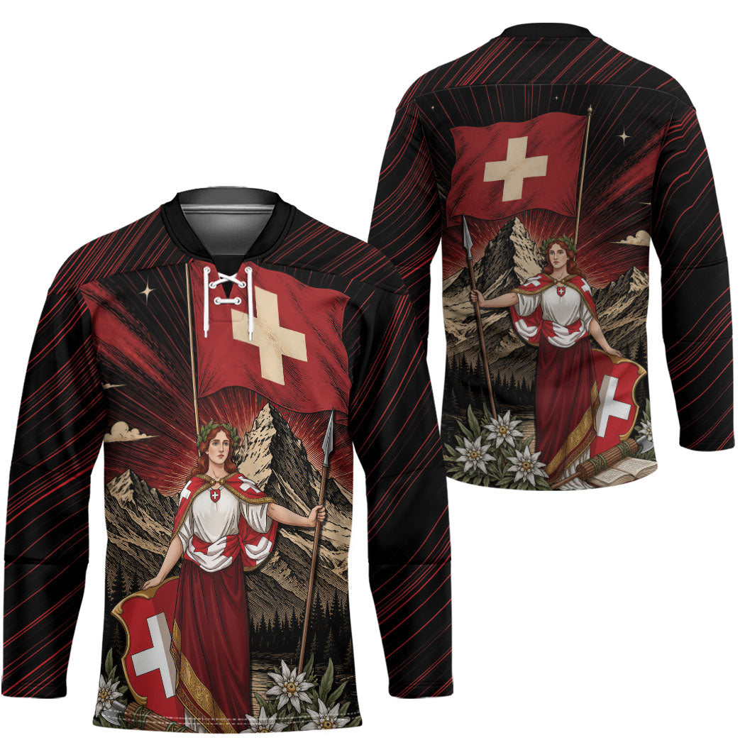 Switzerland National Day Hockey Jersey Helvetia Alps Heritage Pride
