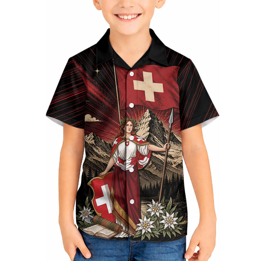 Switzerland National Day Kid Hawaiian Shirt Helvetia Alps Heritage Pride