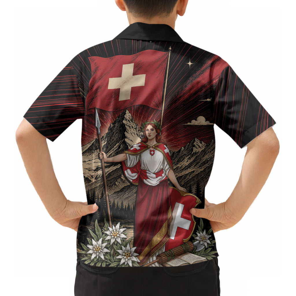 Switzerland National Day Kid Hawaiian Shirt Helvetia Alps Heritage Pride