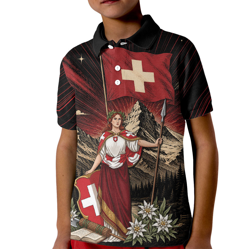 Switzerland National Day Kid Polo Shirt Helvetia Alps Heritage Pride