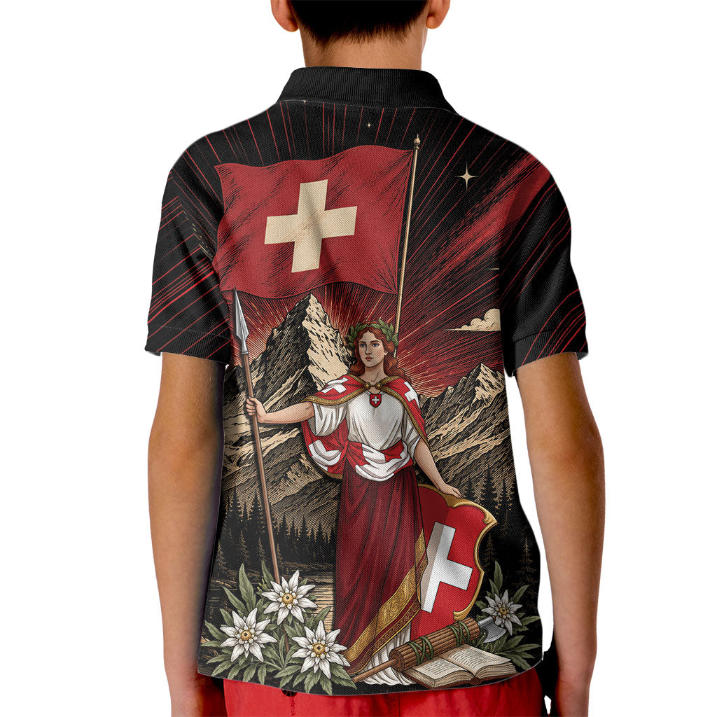 Switzerland National Day Kid Polo Shirt Helvetia Alps Heritage Pride