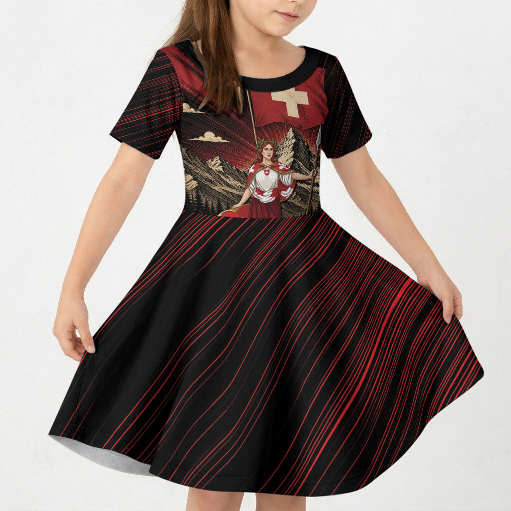 Switzerland National Day Kid Short Sleeve Dress Helvetia Alps Heritage Pride