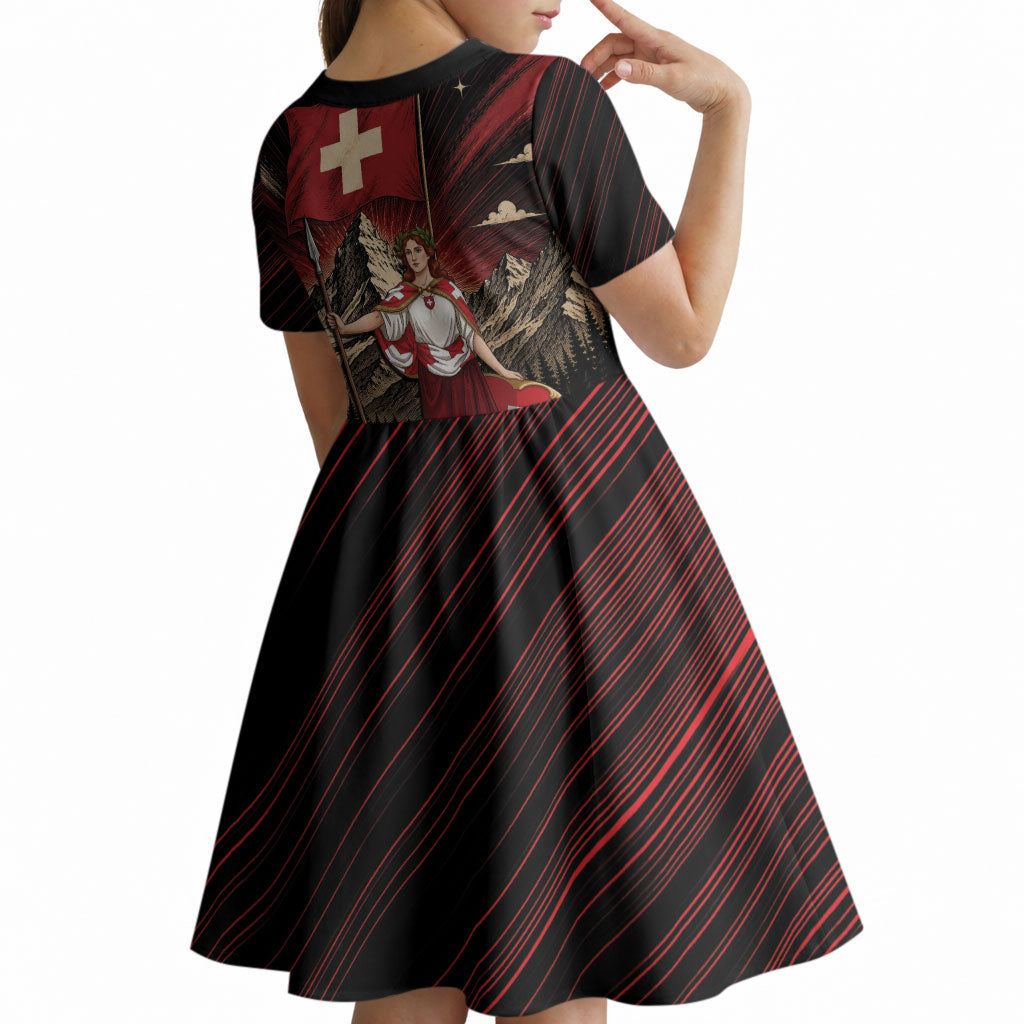 Switzerland National Day Kid Short Sleeve Dress Helvetia Alps Heritage Pride