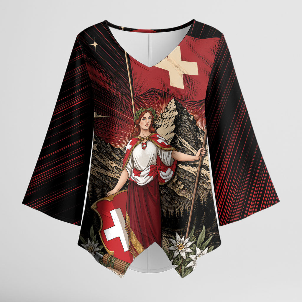 Switzerland National Day Kimono Sleeve Blouse Helvetia Alps Heritage Pride