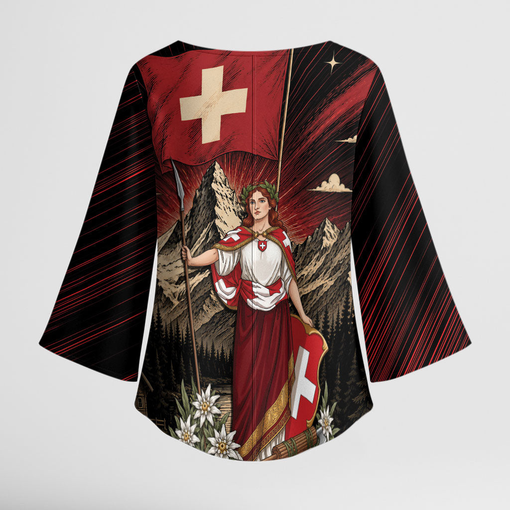 Switzerland National Day Kimono Sleeve Blouse Helvetia Alps Heritage Pride