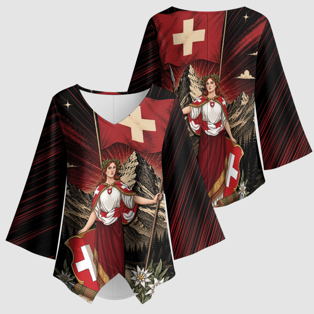 Switzerland National Day Kimono Sleeve Blouse Helvetia Alps Heritage Pride