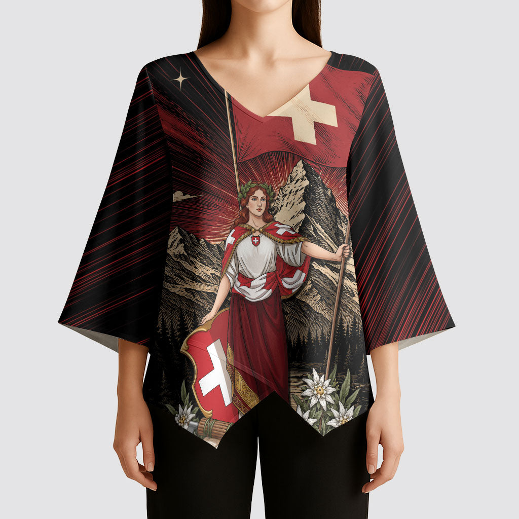 Switzerland National Day Kimono Sleeve Blouse Helvetia Alps Heritage Pride
