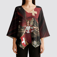 Switzerland National Day Kimono Sleeve Blouse Helvetia Alps Heritage Pride