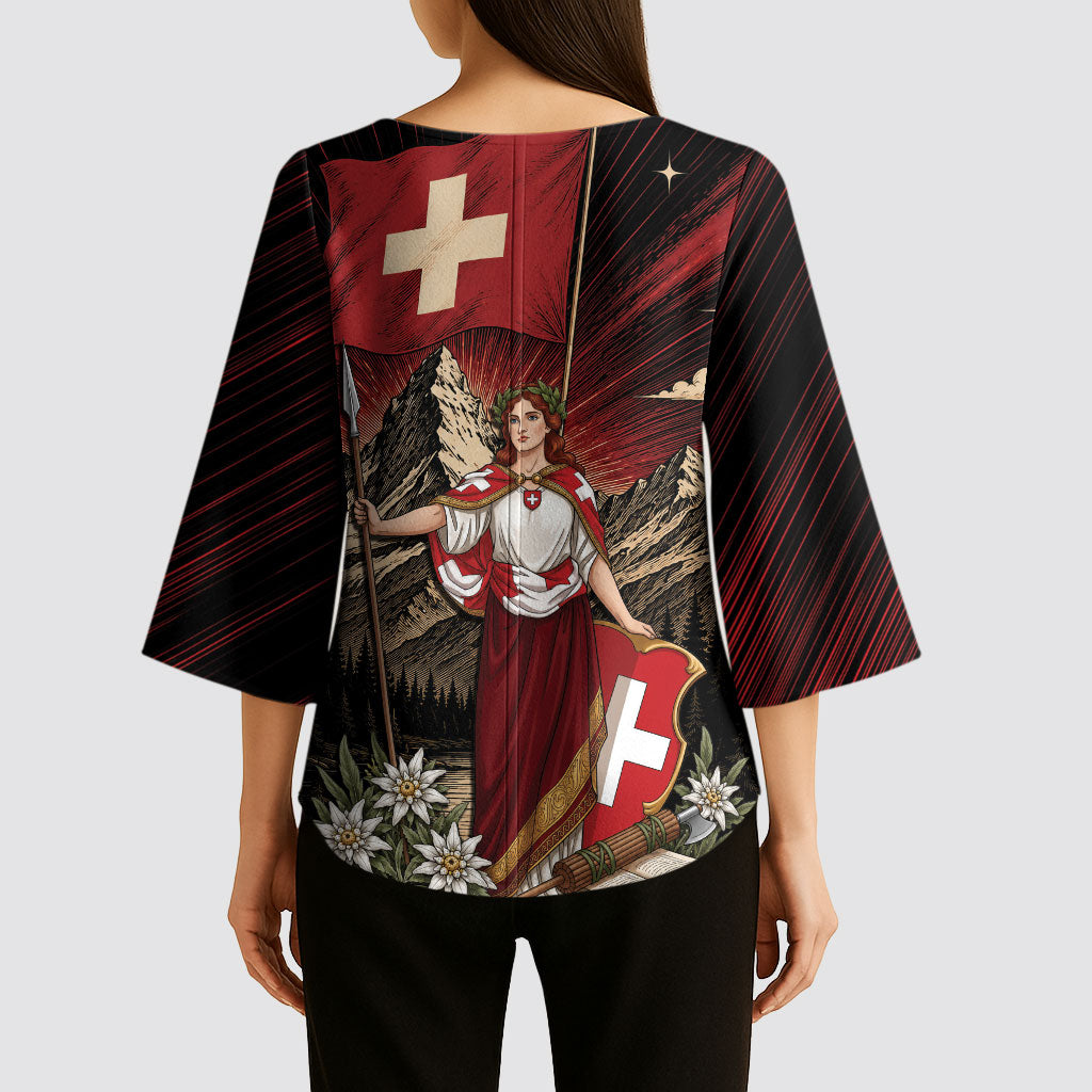 Switzerland National Day Kimono Sleeve Blouse Helvetia Alps Heritage Pride