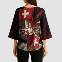 Switzerland National Day Kimono Sleeve Blouse Helvetia Alps Heritage Pride