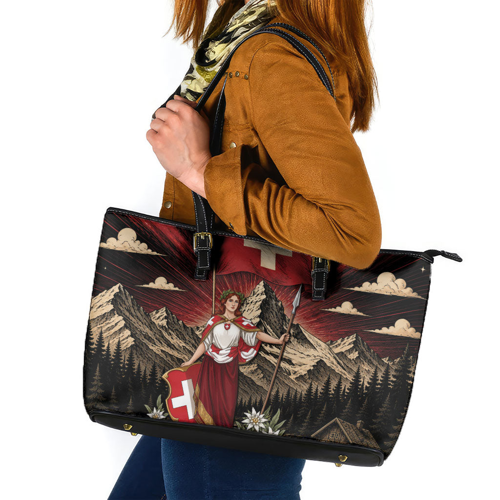 Switzerland National Day Leather Tote Bag Helvetia Alps Heritage Pride