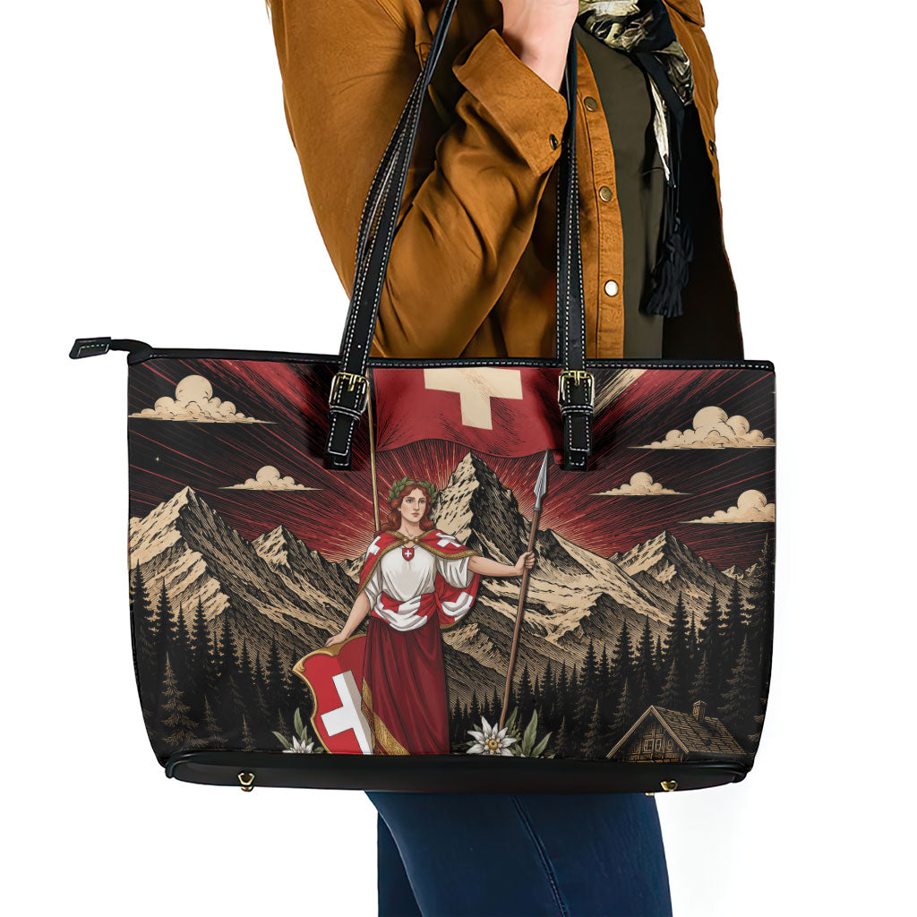 Switzerland National Day Leather Tote Bag Helvetia Alps Heritage Pride