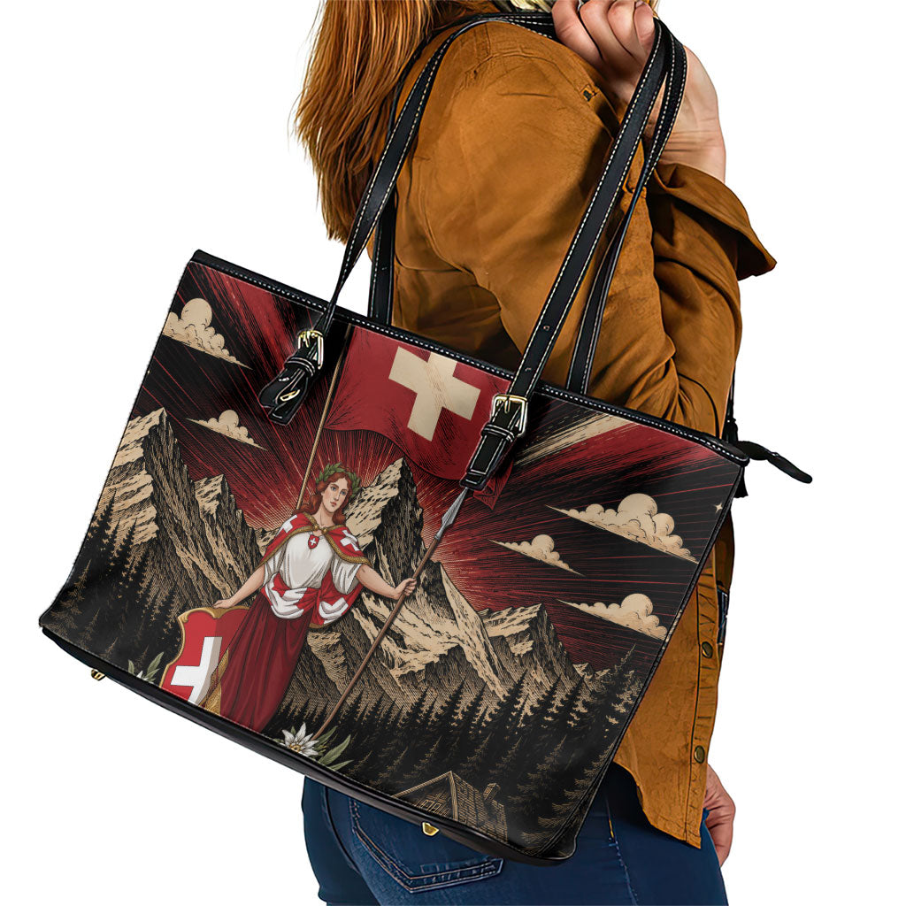 Switzerland National Day Leather Tote Bag Helvetia Alps Heritage Pride