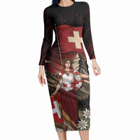 Switzerland National Day Long Sleeve Bodycon Dress Helvetia Alps Heritage Pride