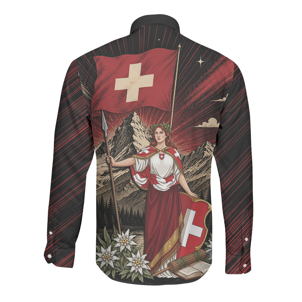 Switzerland National Day Long Sleeve Button Shirt Helvetia Alps Heritage Pride