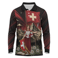 Switzerland National Day Long Sleeve Polo Shirt Helvetia Alps Heritage Pride