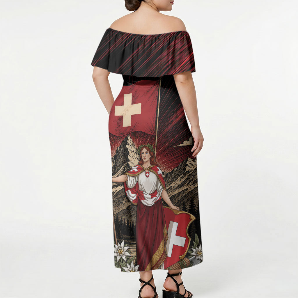 Switzerland National Day Off Shoulder Maxi Dress Helvetia Alps Heritage Pride