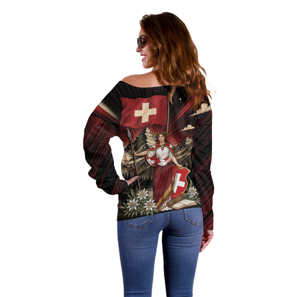 Switzerland National Day Off Shoulder Sweater Helvetia Alps Heritage Pride