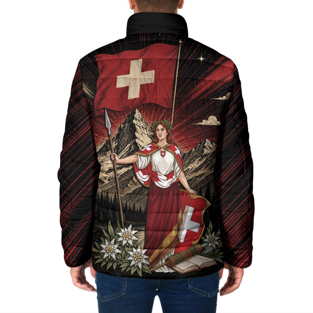 Switzerland National Day Padded Jacket Helvetia Alps Heritage Pride
