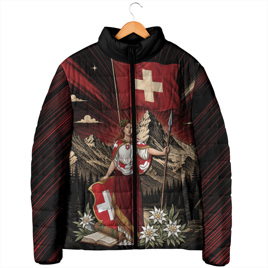 Switzerland National Day Padded Jacket Helvetia Alps Heritage Pride