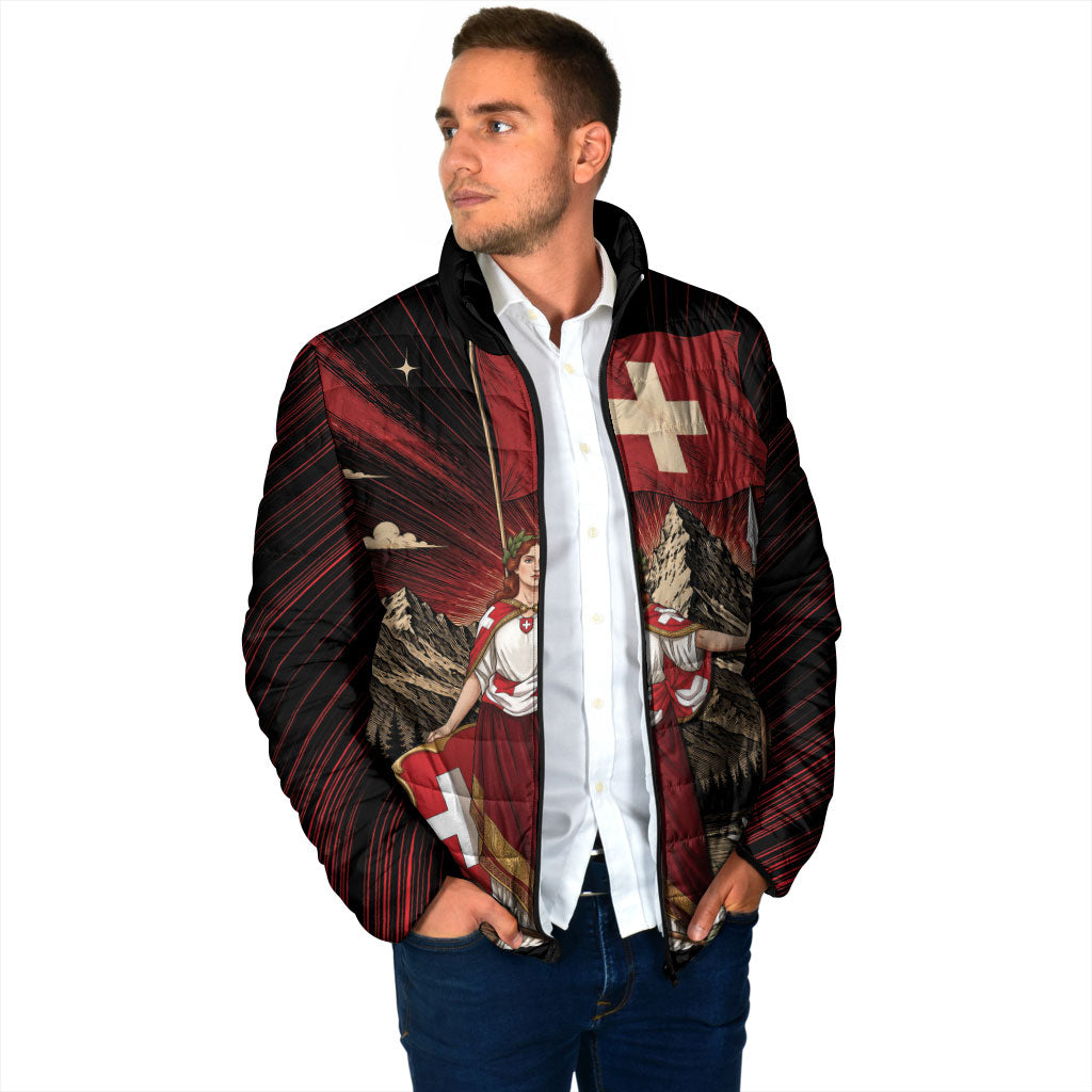 Switzerland National Day Padded Jacket Helvetia Alps Heritage Pride