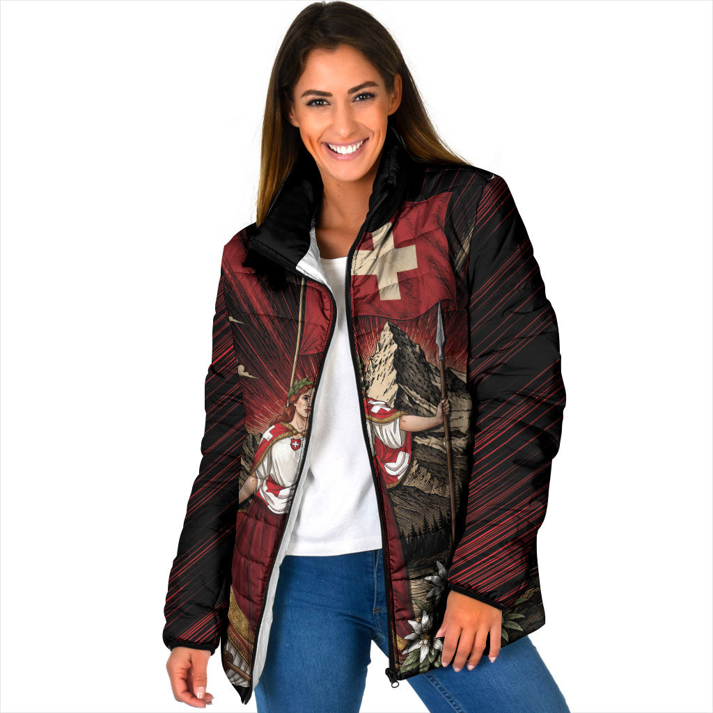 Switzerland National Day Padded Jacket Helvetia Alps Heritage Pride