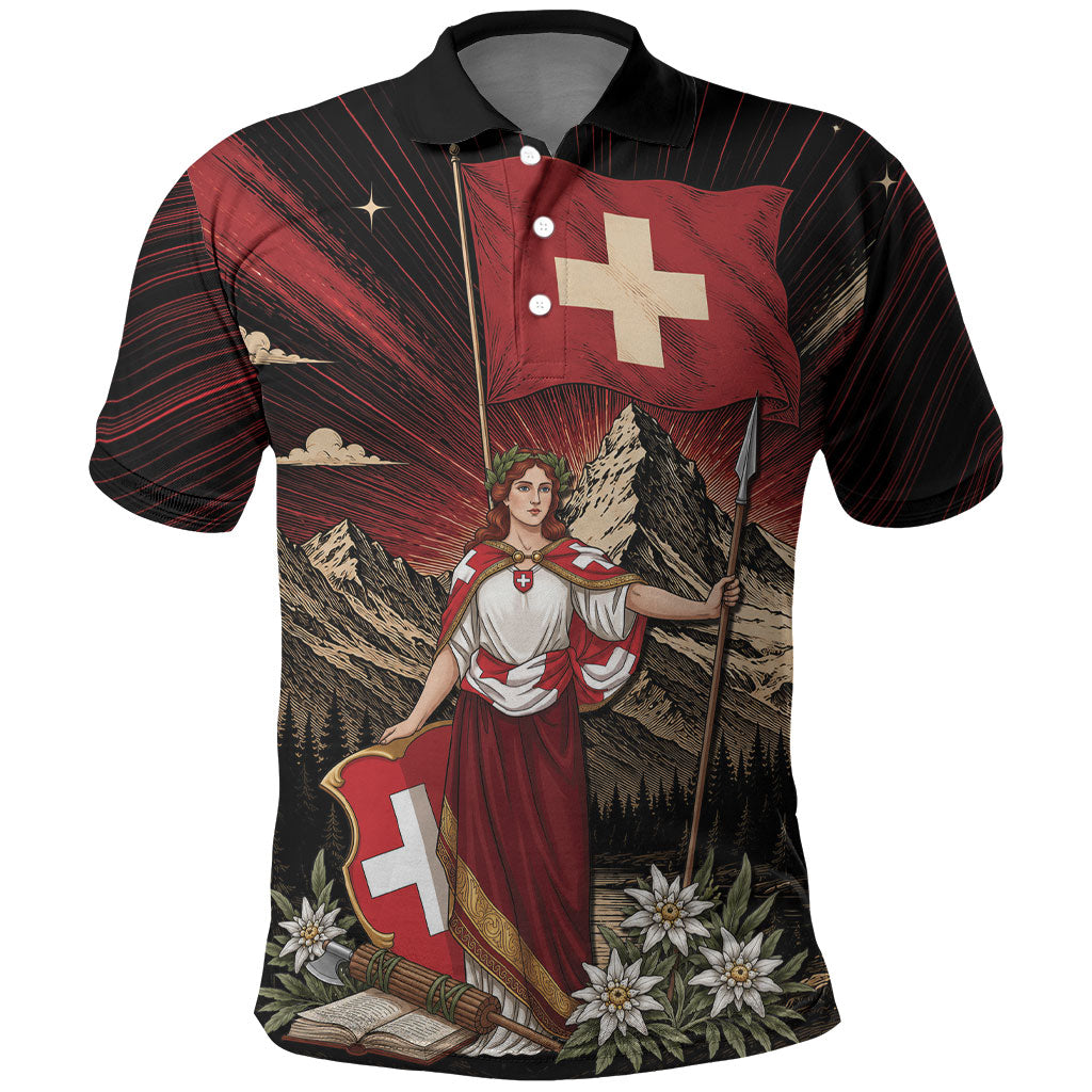 Switzerland National Day Polo Shirt Helvetia Alps Heritage Pride