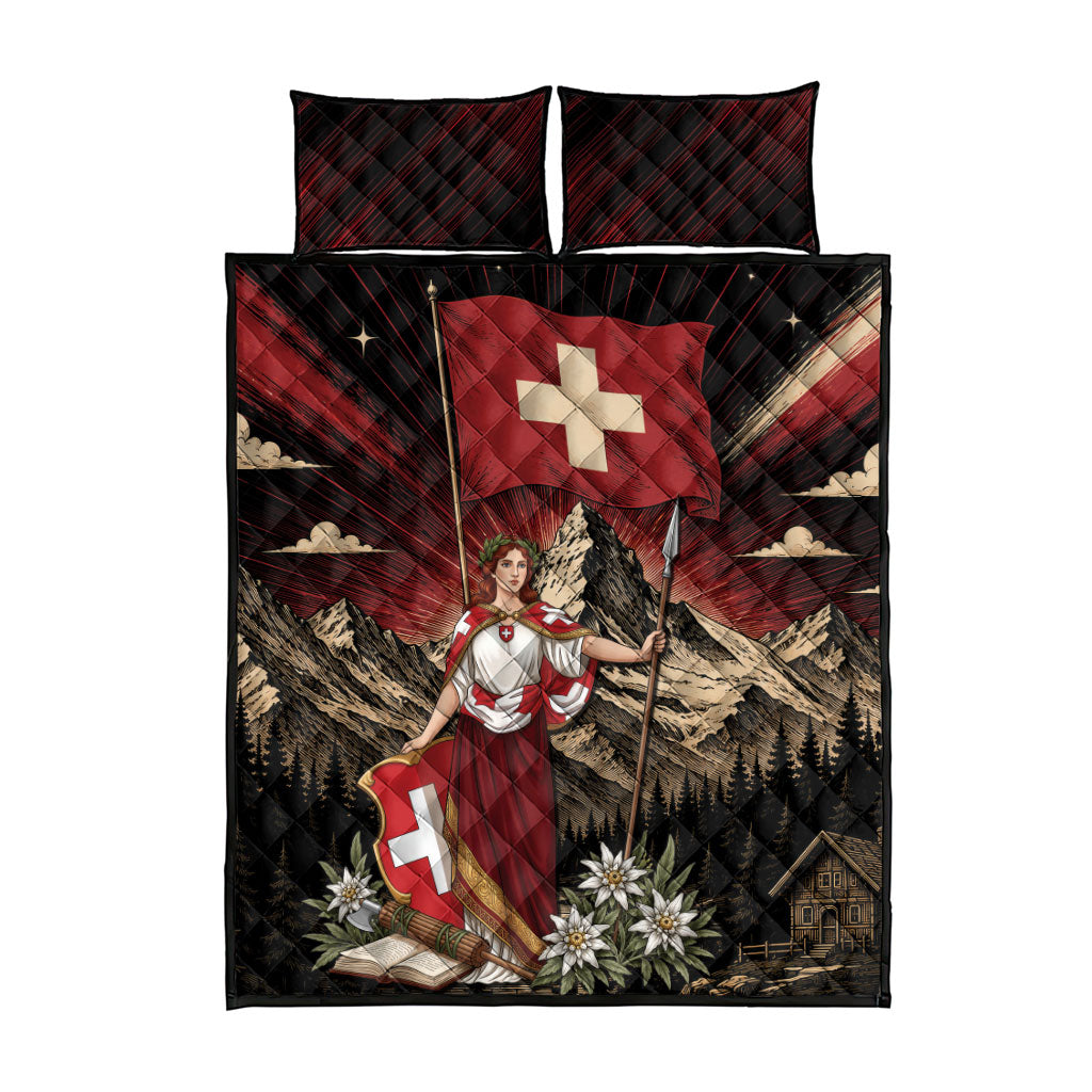 Switzerland National Day Quilt Bed Set Helvetia Alps Heritage Pride