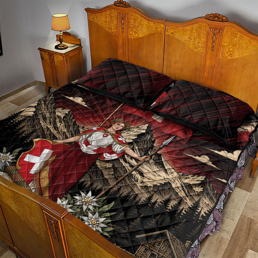 Switzerland National Day Quilt Bed Set Helvetia Alps Heritage Pride