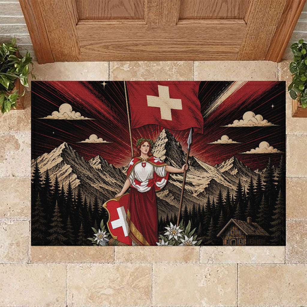 Switzerland National Day Rubber Doormat Helvetia Alps Heritage Pride