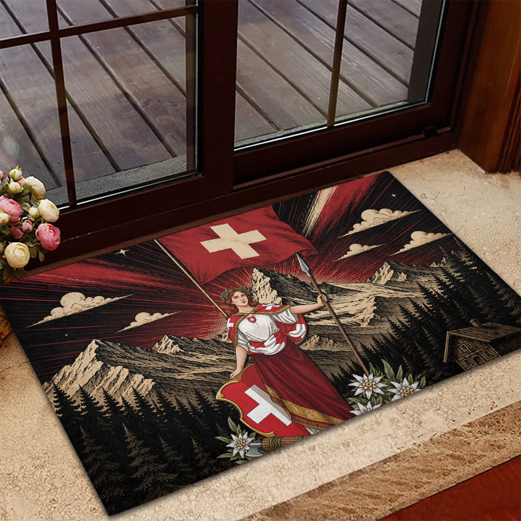 Switzerland National Day Rubber Doormat Helvetia Alps Heritage Pride