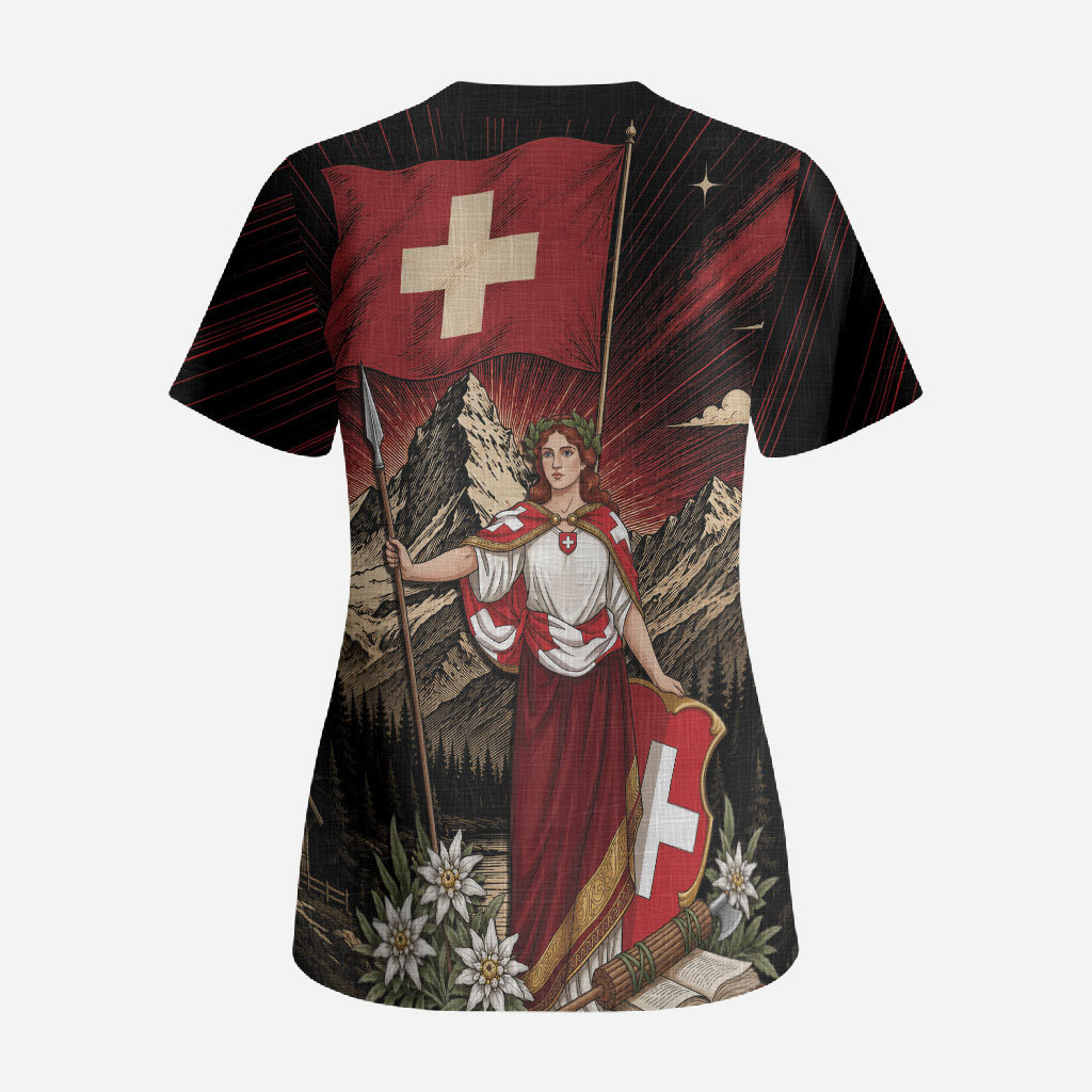 Switzerland National Day Scrub Top Helvetia Alps Heritage Pride
