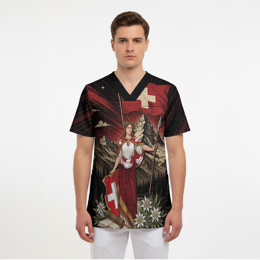 Switzerland National Day Scrub Top Helvetia Alps Heritage Pride