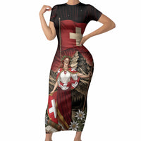 Switzerland National Day Short Sleeve Bodycon Dress Helvetia Alps Heritage Pride