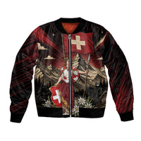 Switzerland National Day Sleeve Zip Bomber Jacket Helvetia Alps Heritage Pride