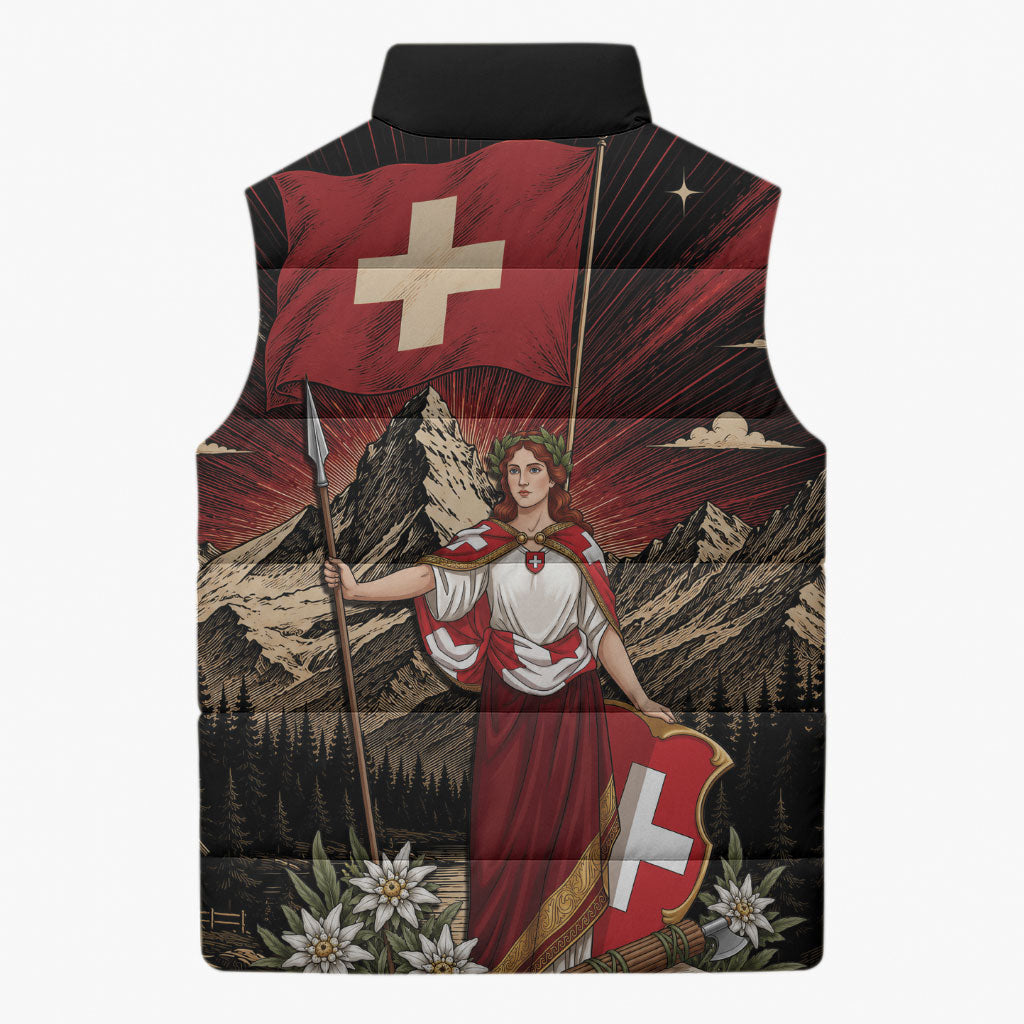 Switzerland National Day Sleeveless Puffer Jacket Helvetia Alps Heritage Pride