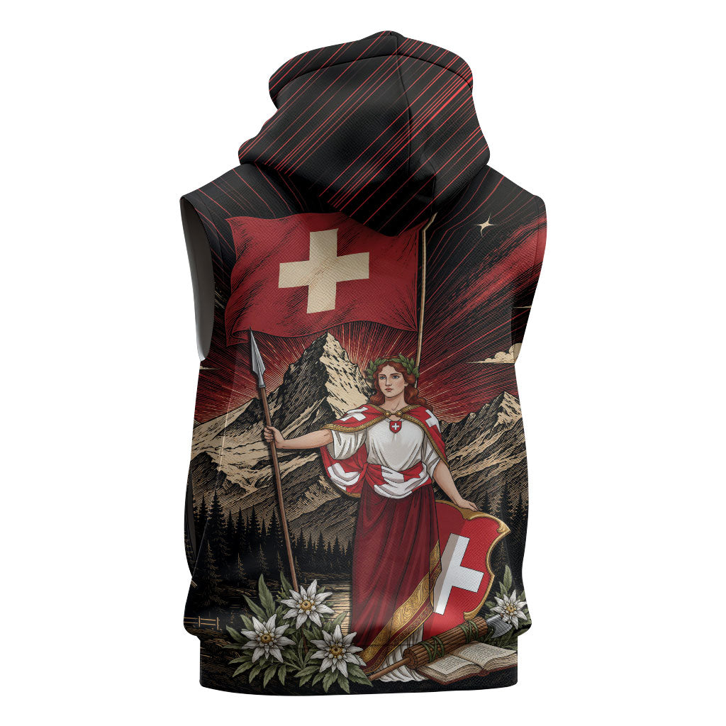 Switzerland National Day Sleeveless Zip Hoodie Helvetia Alps Heritage Pride