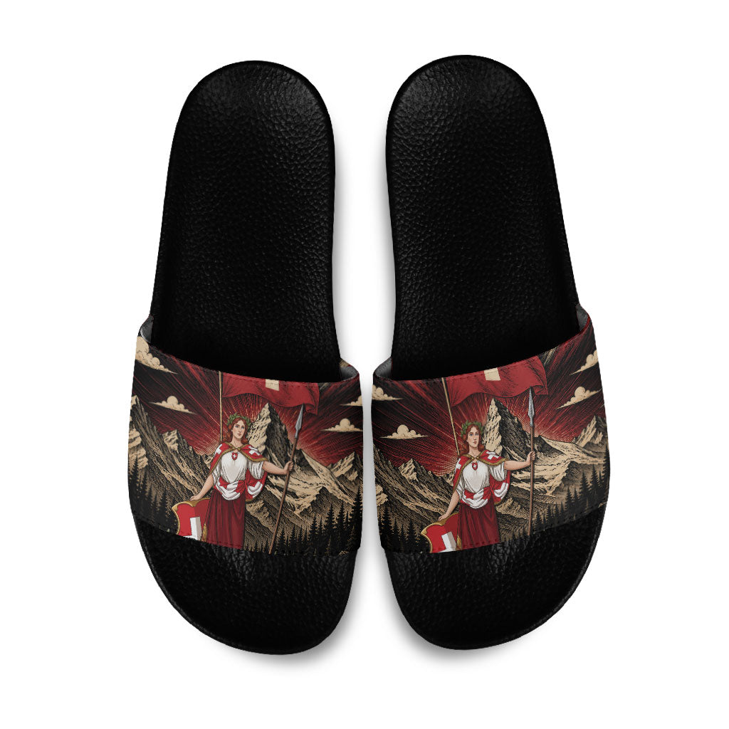 Switzerland National Day Slide Sandals Helvetia Alps Heritage Pride