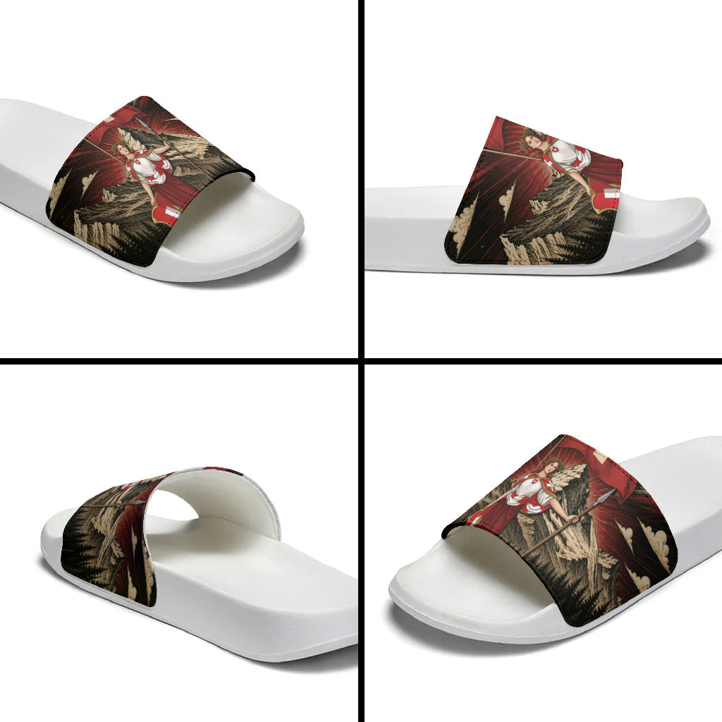 Switzerland National Day Slide Sandals Helvetia Alps Heritage Pride