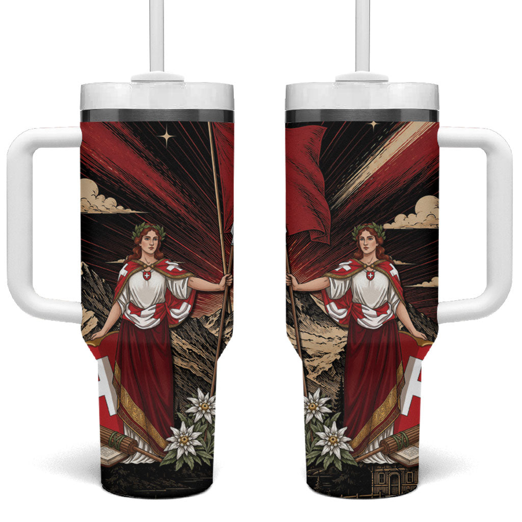 Switzerland National Day Tumbler With Handle Helvetia Alps Heritage Pride