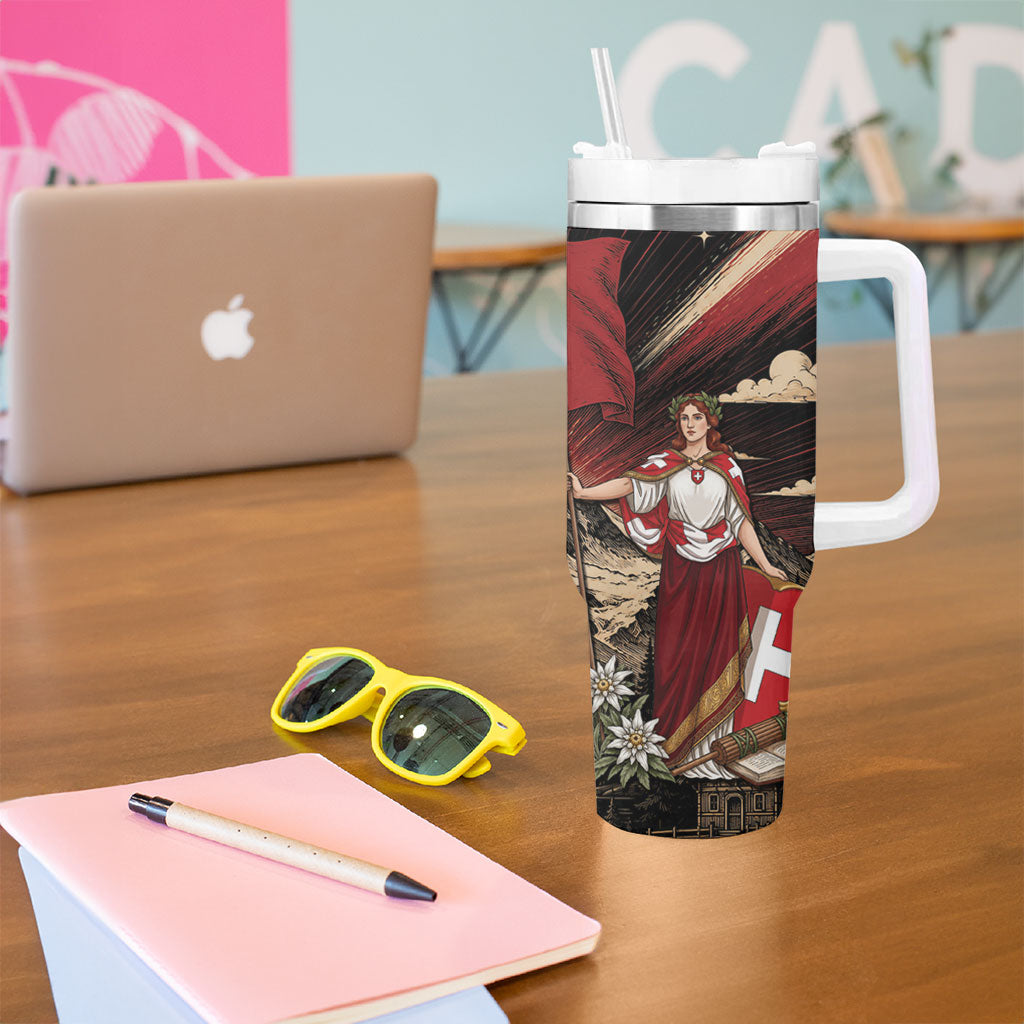 Switzerland National Day Tumbler With Handle Helvetia Alps Heritage Pride