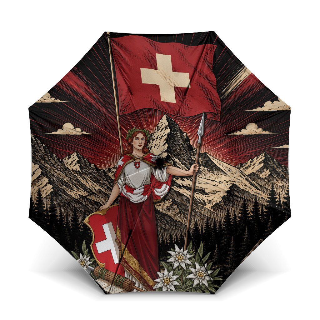 Switzerland National Day Umbrella Helvetia Alps Heritage Pride