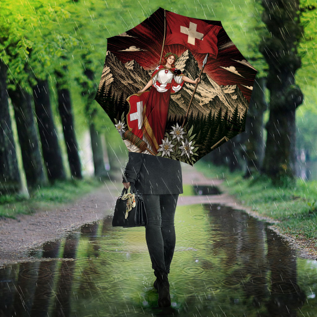 Switzerland National Day Umbrella Helvetia Alps Heritage Pride