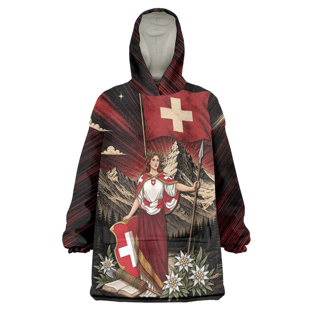 Switzerland National Day Wearable Blanket Hoodie Helvetia Alps Heritage Pride
