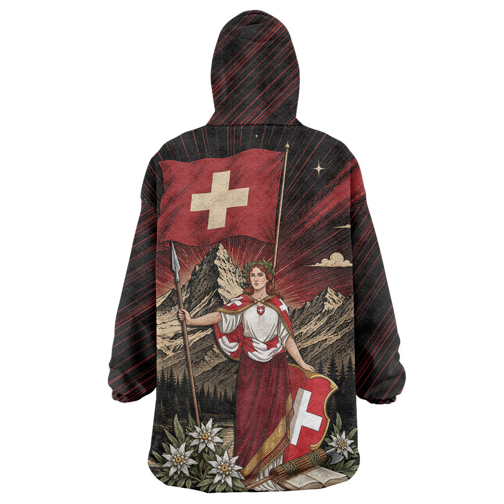 Switzerland National Day Wearable Blanket Hoodie Helvetia Alps Heritage Pride